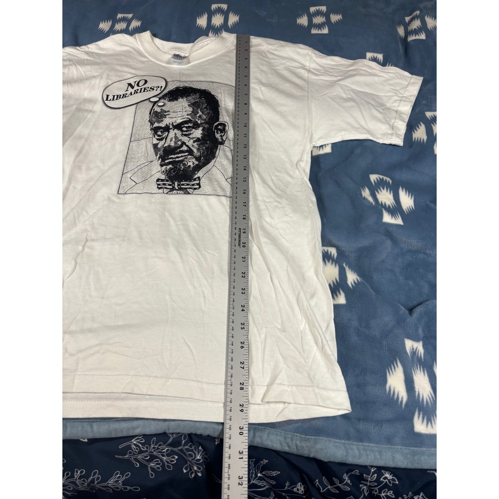 Gildan Ultra Cotton John Steinbeck No Libraries Graphic T-Shirt White Mens L - Picture 7 of 10